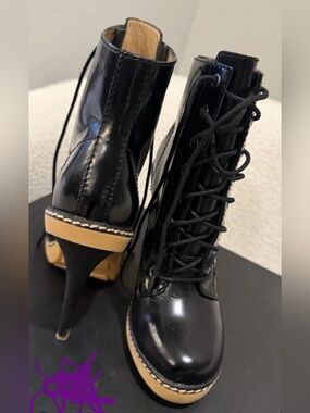 L.A.M.B. Black Lace-Up Platform Ankle Booties